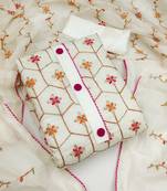 White Chanderi Sequin Embroidered Dress Material