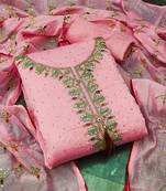 Pink Chanderi Sequin Embroidered Dress Material