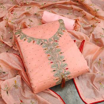 Orange Chanderi Sequin Embroidered Dress Material 1