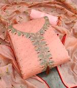 Orange Chanderi Sequin Embroidered Dress Material