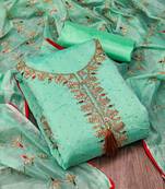 Sea Green Chanderi Sequin Embroidered Dress Material