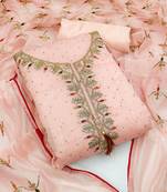 Light Pink Chanderi Sequin Embroidered Dress Material