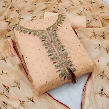 Peach Chanderi Sequin Embroidered Dress Material 1