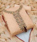 Peach Chanderi Sequin Embroidered Dress Material