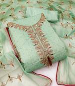 Light Green Chanderi Sequin Embroidered Dress Material