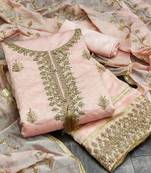 Light Pink Chanderi Sequin Embroidered Dress Material