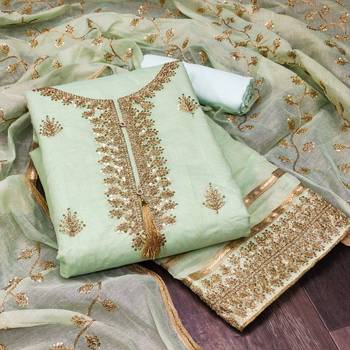 Sea Green Chanderi Sequin Embroidered Dress Material 1