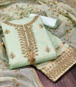 Sea Green Chanderi Sequin Embroidered Dress Material