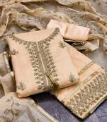 Peach Chanderi Sequin Embroidered Dress Material