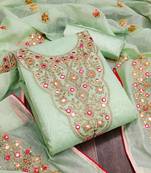 Sea Green Chanderi Mirror & Sequin Embroidered Dress Material