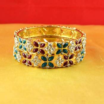 gold moti stone cz polki kundun meenakari pearl bangle kara size-2.6 2