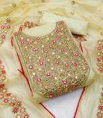 Light Yellow Chanderi Mirror & Sequin Embroidered Dress Material