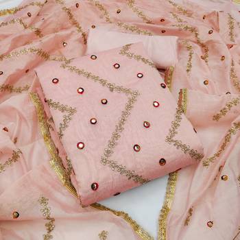 Pink Chanderi Mirror & Sequin Embroidered Dress Material 1