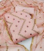Pink Chanderi Mirror & Sequin Embroidered Dress Material