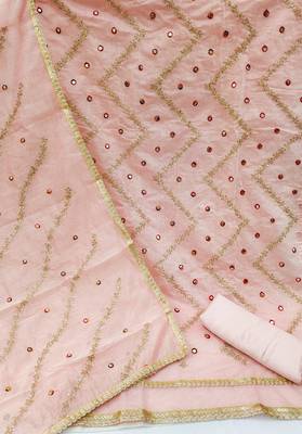 Pink Chanderi Mirror & Sequin Embroidered Dress Material 2
