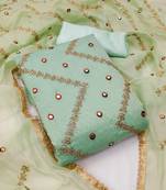Sea Green Chanderi Mirror & Sequin Embroidered Dress Material