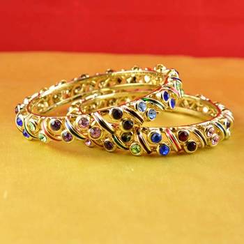 gold moti stone cz polki kundun meenakari pearl bangle kara size-2.4 1