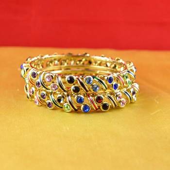 gold moti stone cz polki kundun meenakari pearl bangle kara size-2.4 2