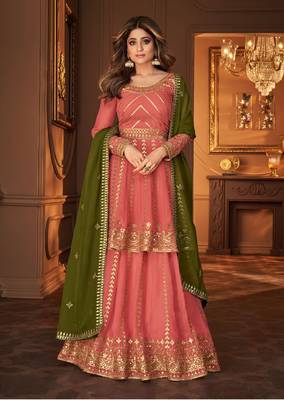 Peach embroidered georgette salwar 1