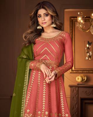 Peach embroidered georgette salwar 2