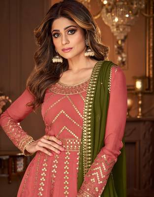 Peach embroidered georgette salwar 3