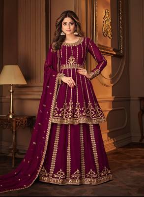 Plum embroidered georgette salwar 1