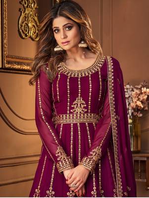 Plum embroidered georgette salwar 2