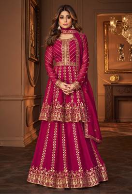 Magenta embroidered georgette salwar 1
