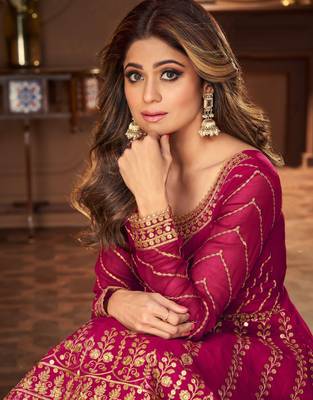 Magenta embroidered georgette salwar 3