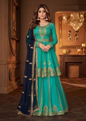 Turquoise embroidered georgette salwar 1