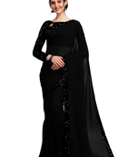 Black plain chiffon saree with blouse