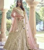 Double Spanish Cream Dori, Thread and Sequins Embroidered with stone work crepe Semi Stitched Lehenga choli for bride