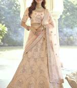 New Tan Peach Dori, Thread and Sequins Embroidered with stone work crepe Semi Stitched Lehenga choli for wedding