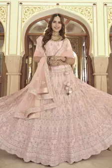 Watusi Pink Colored Dori Thread And Sequins Embroidered With Stone Work Crepe Lehenga Choli For Bride