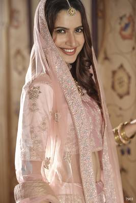 Watusi Pink Colored Dori Thread And Sequins Embroidered With Stone Work Crepe Lehenga Choli For Bride 4