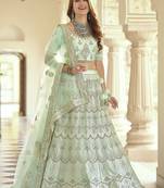 Frostee Green Dori, Thread and Sequins Embroidered with stone work crepe Semi Stitched Lehenga choli for bride