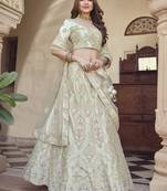 Willow Brook Green Dori, Thread and Sequins Embroidered with stone work crepe Semi Stitched Lehenga choli for women 
