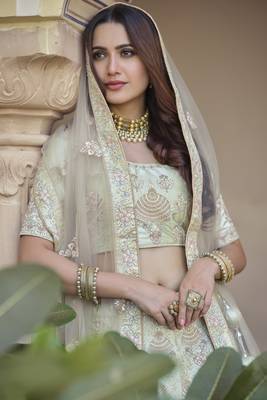 Willow Brook Green Dori, Thread and Sequins Embroidered with stone work crepe Semi Stitched Lehenga choli for women  4