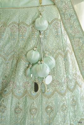 Frostee Green Dori, Thread and Sequins Embroidered with stone work crepe Semi Stitched Lehenga choli for bride 4