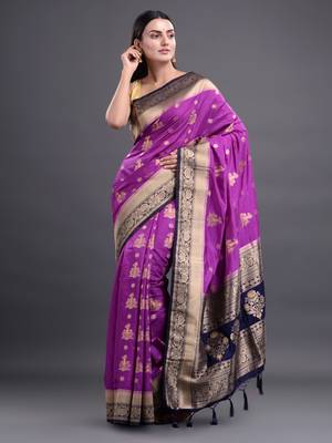 Purple woven art silk saree with blouse 1