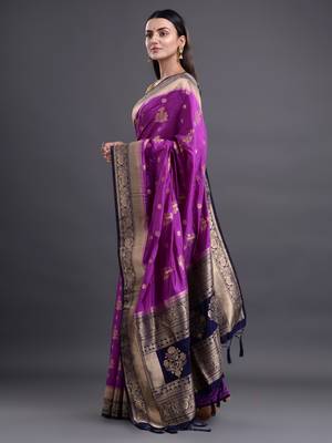 Purple woven art silk saree with blouse 2