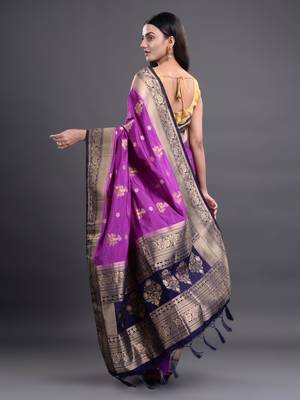 Purple woven art silk saree with blouse 3