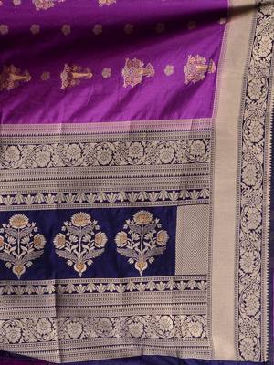 Purple woven art silk saree with blouse 4
