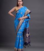 Blue woven art silk saree with blouse