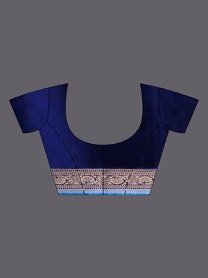 Blue woven art silk saree with blouse 5