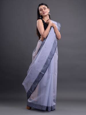 Grey woven pure cotton saree  3