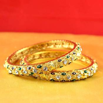gold moti stone cz polki kundun meenakari pearl bangle kara size-2.6,2.8 1