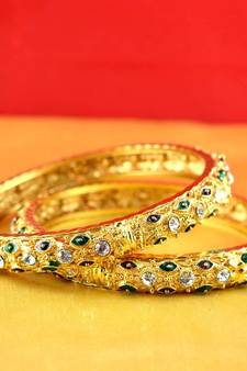 gold moti stone cz polki kundun meenakari pearl bangle kara size-2.6,2.8