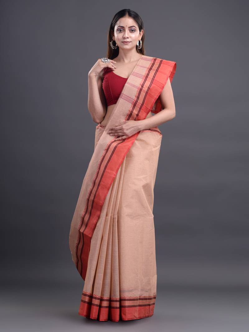 Beige Woven Pure Cotton Saree Without Blouse