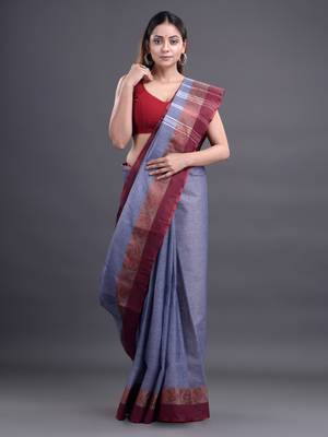Grey Woven Pure Cotton Saree Without Blouse 1